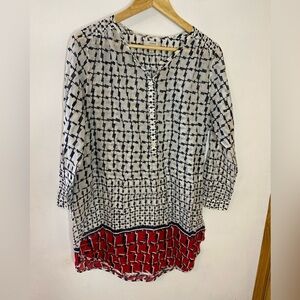 J. Crew Cotton Geometric Lightweight Long Sleeve Tunic Top